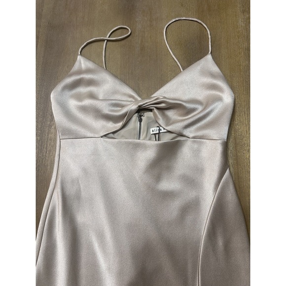 Alice + Olivia Satin Champagne Midi Slip Dress Sz 6 Asymmetric Handkerchief Hem - Picture 7 of 16